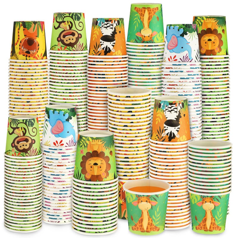 Amyhill 300 Pack 5 oz Cups for Kids Animals Paper Cups Disposable Cups Small Bathroom Cups Mini Mouthwash Cup Bulk for Christmas Party PicnicAnimal